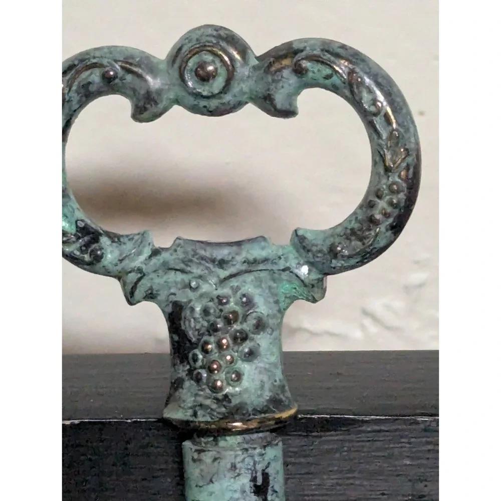 Vintage 1970s Brass Skeleton Key Corkscrew and Bottle Opener Heavily Oxidized‎